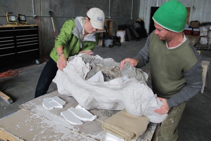 Flipping the Bock to prepare it's underside in the lab.