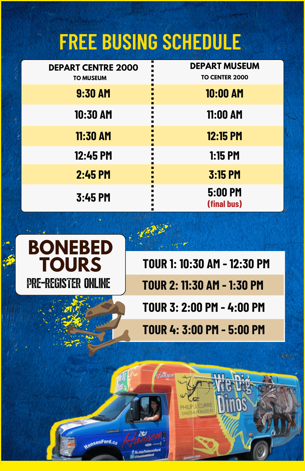 Bus schedule for Palaeo Palooza 2026
